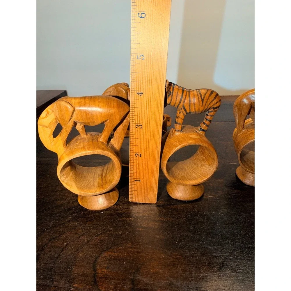 6 Hand Carved Wooden Africa Kenya Safari Animal Napkin‎ Rings
